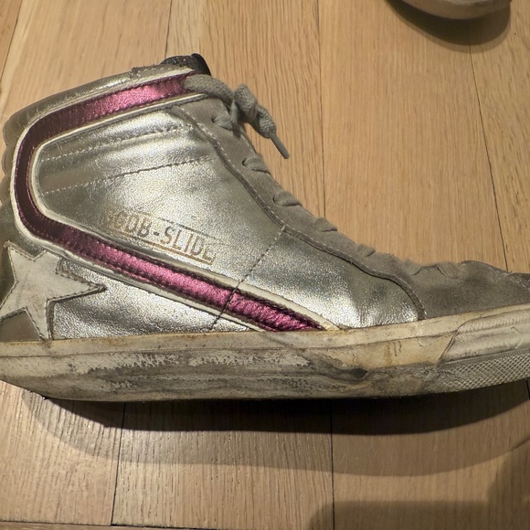 Golden Goose women's high top 'slide' style silver with purple/maroon size 39 - Picture 4 of 10
